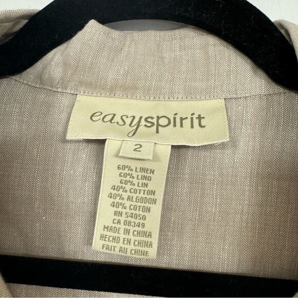 Vintage Beige & Cream Linen Button Down Shirt Womens 2 Short Sleeve Beachy Top - Picture 2 of 8